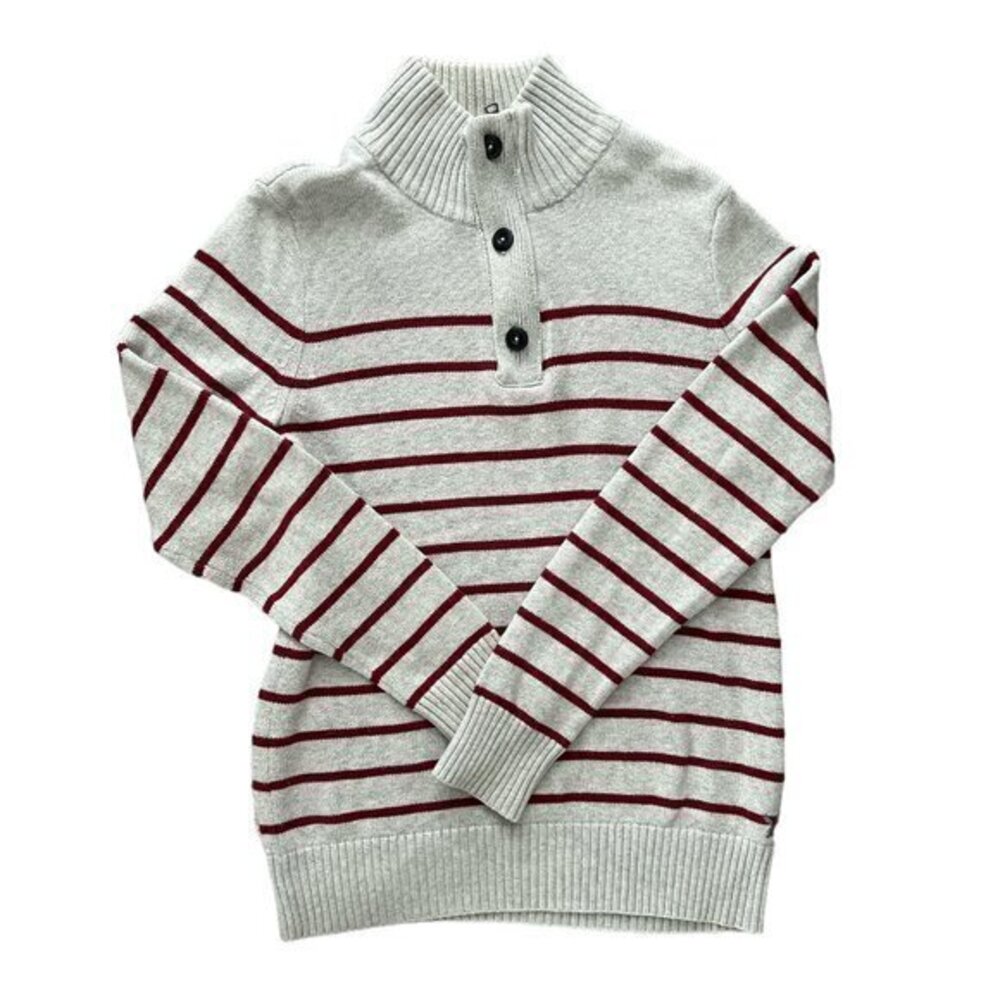 American Eagle Sweater Womens‎ Sz S/P Small Athletic Fit 1/4 zip stripe red gray